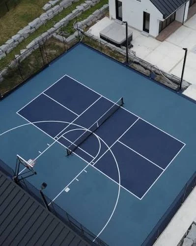 Sơn lại sân bóng rổ - pickleball cao cấp 9 lớp sơn có 10% Hạt Cao Su TopSports trên nền ciment